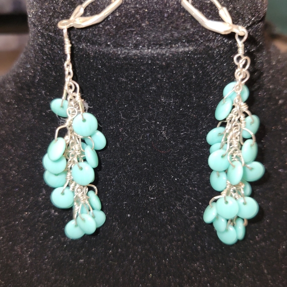 Handmade Dangle Earrings with Glass Turquoise Beads - Picture 4 of 6